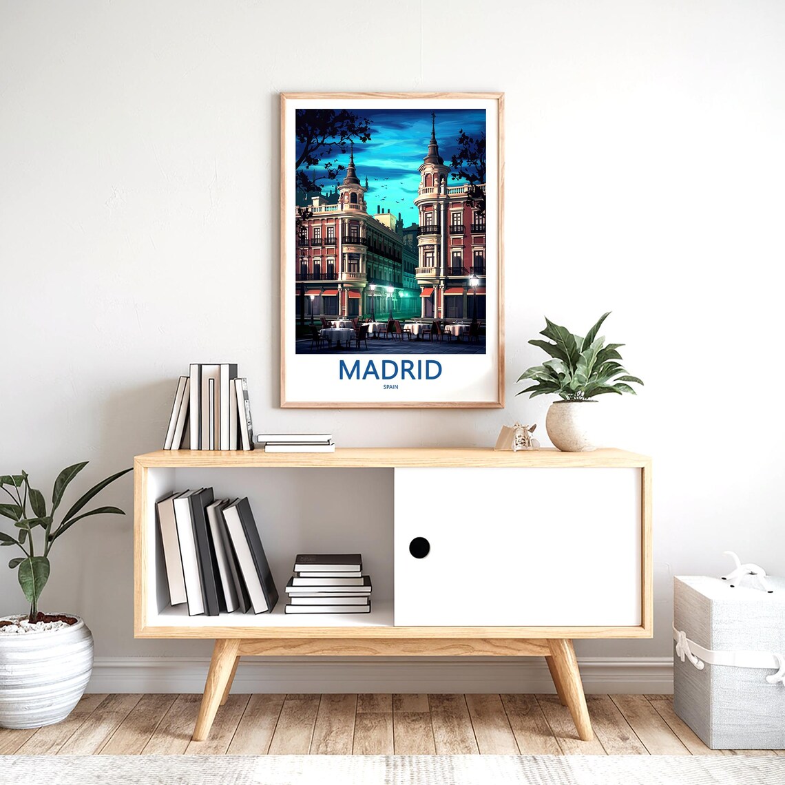 Madrid Night Street Cafe Historic Buildings Illustration Poster - Image 2