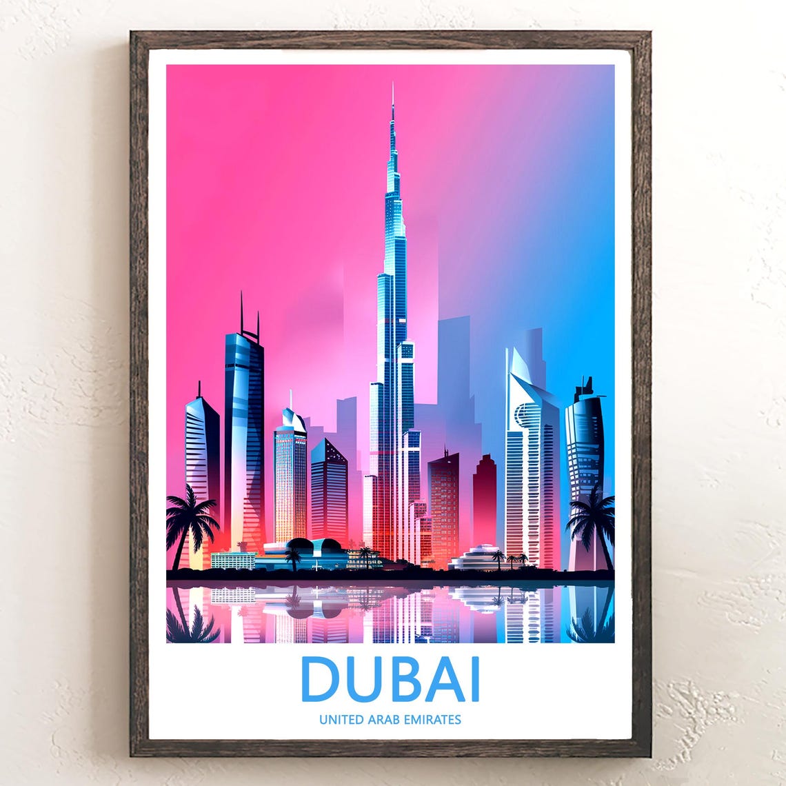 Dubai Burj Khalifa Neon Pink Vaporwave Sunset Pop Art Poster