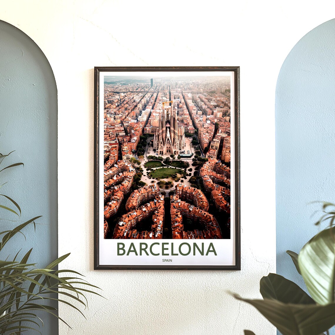 Barcelona Sagrada Família Warm Aerial Cityscape Photo Poster - Image 3