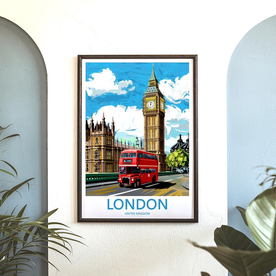 Big Ben Vintage Routemaster Bus Under a Painted Sky Art Poster - Image 3