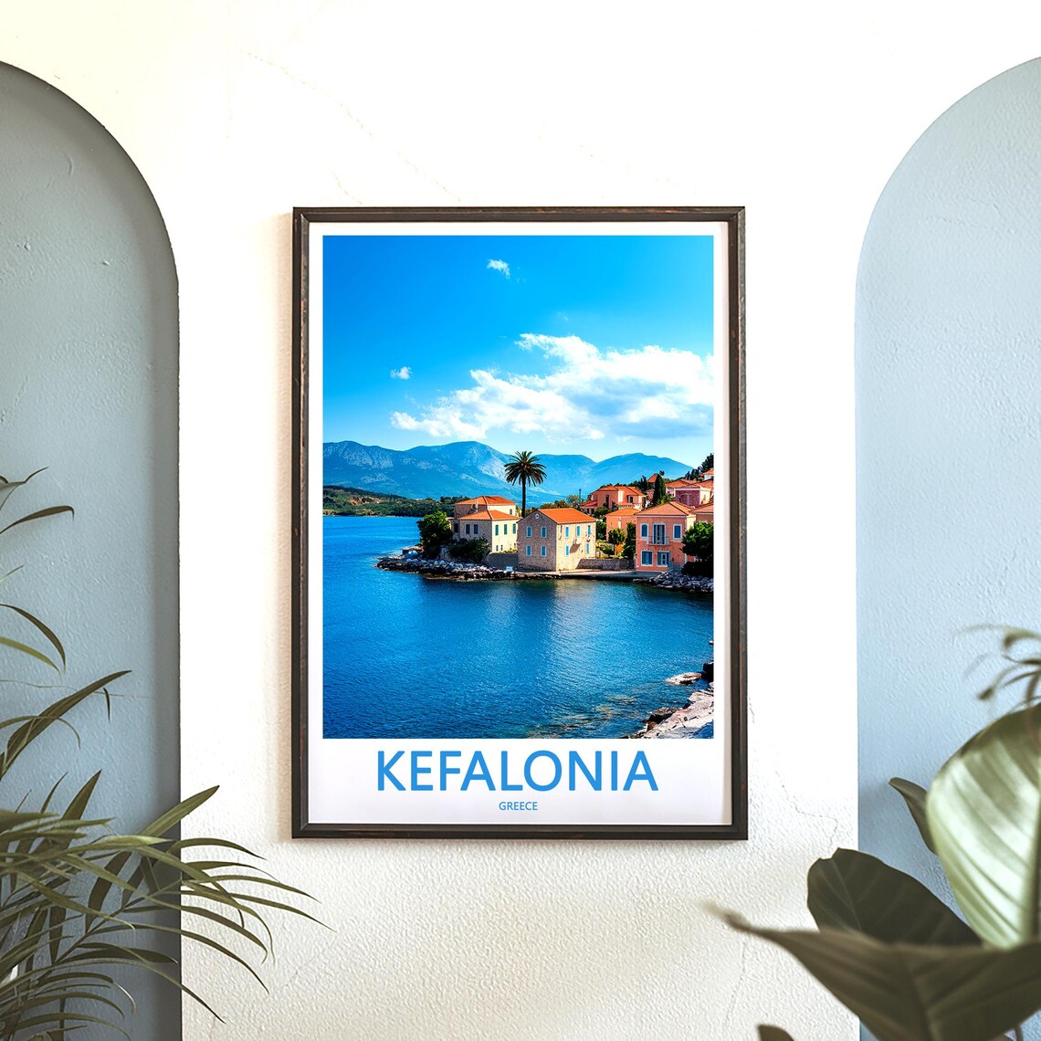 Kefalonia Greece Seaside Village Palm Mountains Photo Travel Poster - Image 3