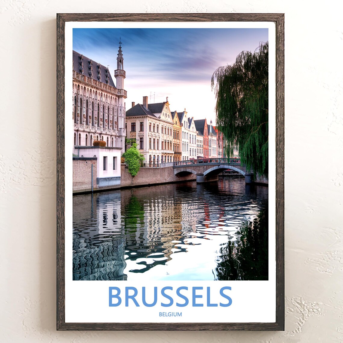 Brussels Canal Guild Houses Sunset Reflection Photo Travel Poster