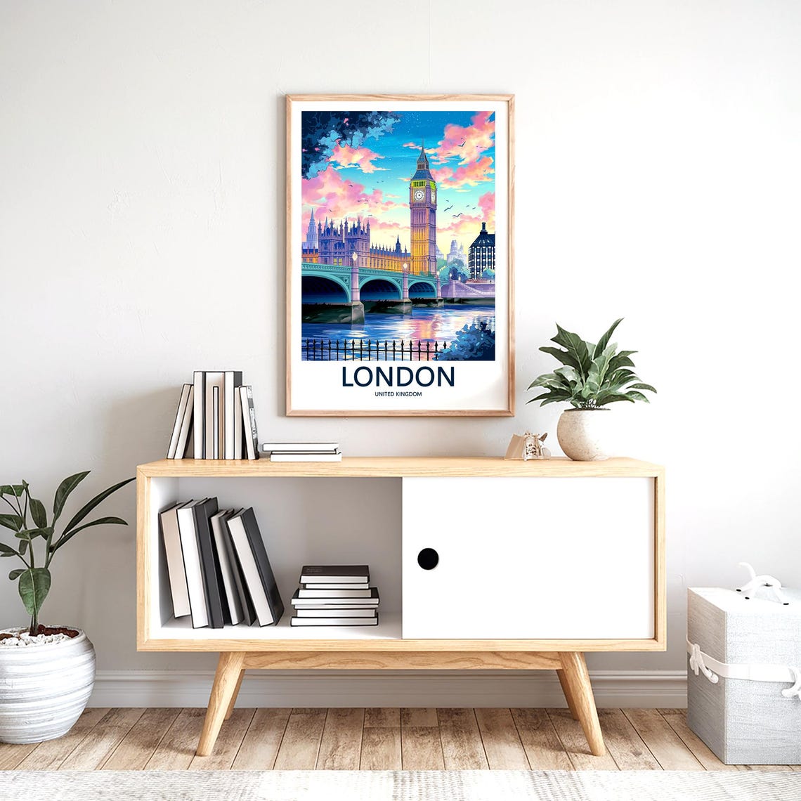 Big Ben at Sunset Under Pink and Orange Sunset Clouds Poster - Image 2