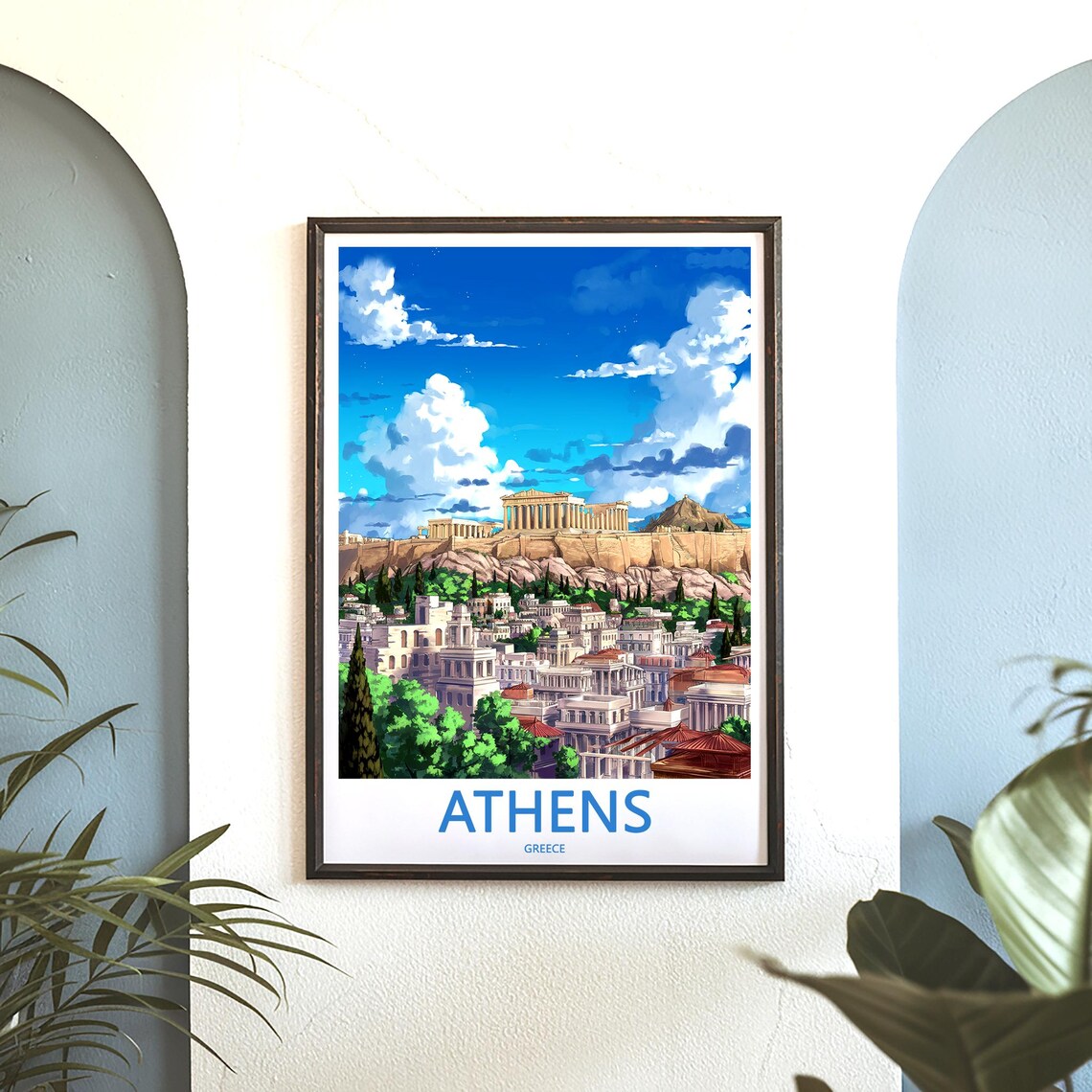 Athens Acropolis Anime Style Big Clouds Illustration Art Poster - Image 3