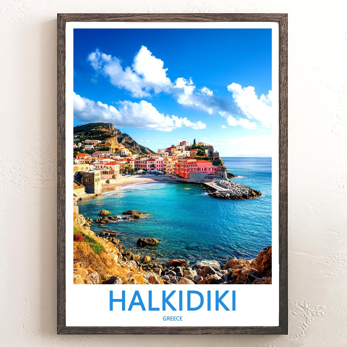 Halkidiki Greece Coastal Town Turquoise Sea Travel Wall Poster