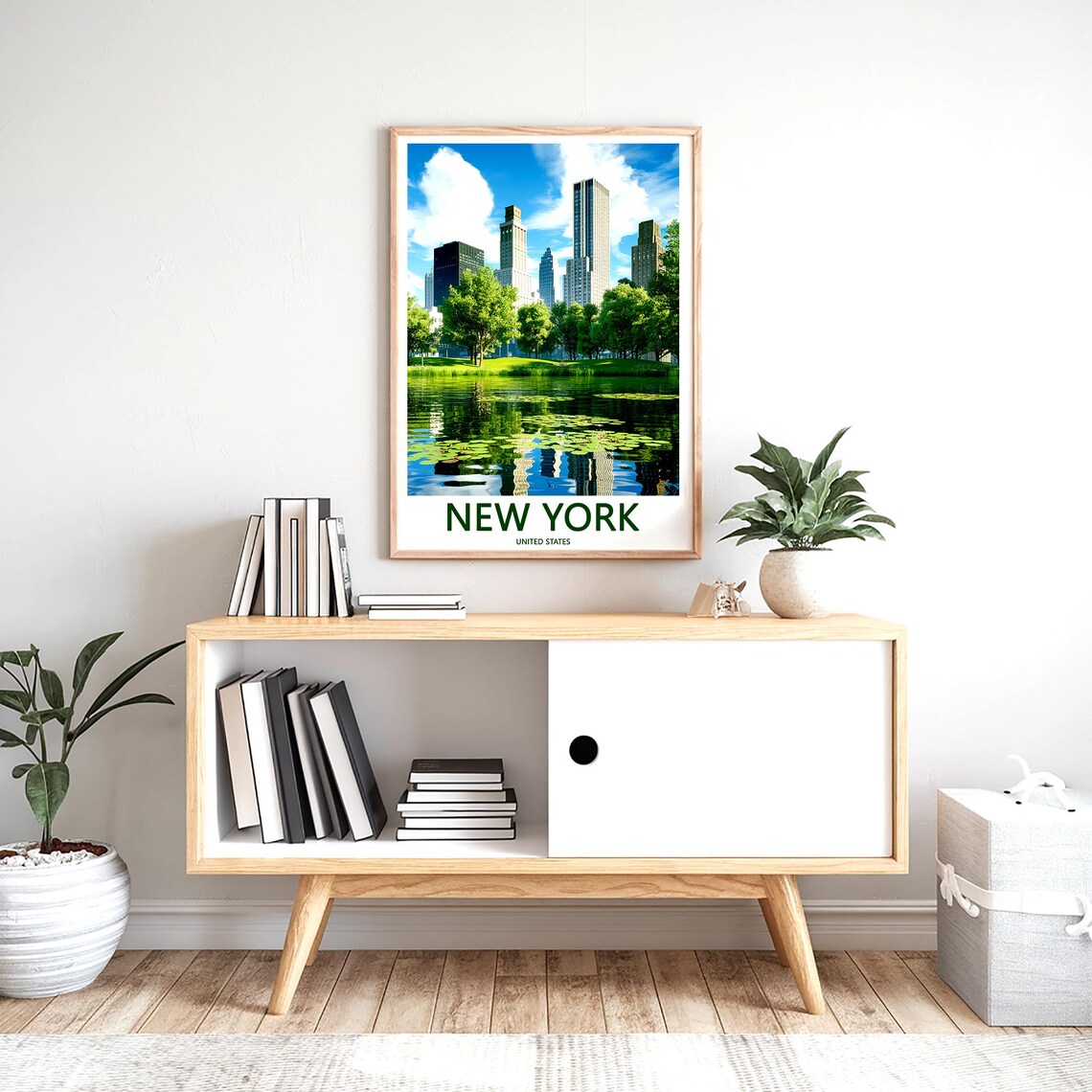 New York Central Park Pond Skyline Reflection Green Travel Poster - Image 2