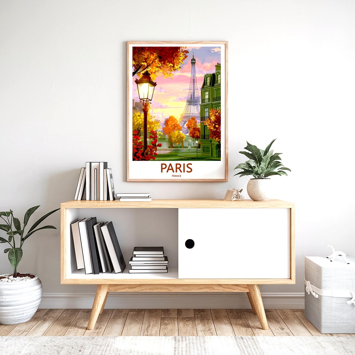 Eiffel Tower Autumn Square Glowing Lamp Sunset Paris France Poster - Image 2