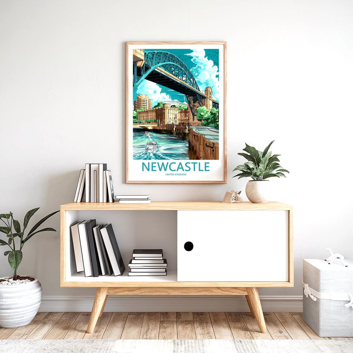 Newcastle Tyne Bridge Low Angle River Tyne Boats Travel Poster - Image 2
