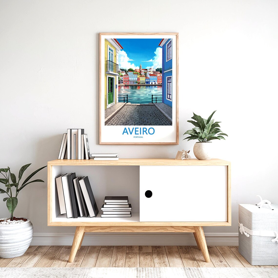 Aveiro Portugal Cobblestone Lane to Canal Old Town Travel Poster - Image 2