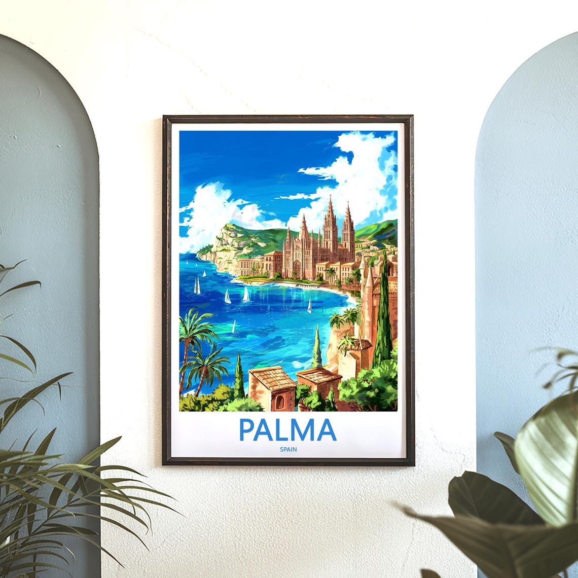 Palma Spain Cathedral Overlooking the Bay With Sailboats Poster - Image 3