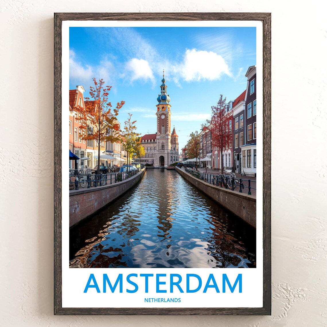 Amsterdam Autumn Canal Houses with Church Tower Photo Poster