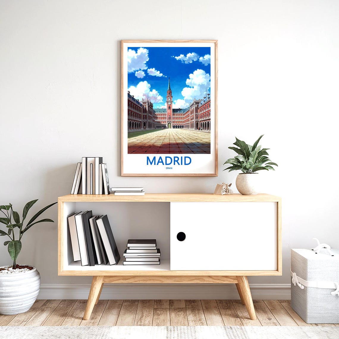 Madrid Plaza Mayor Stylized Illustration Deep Blue Sky Poster - Image 2