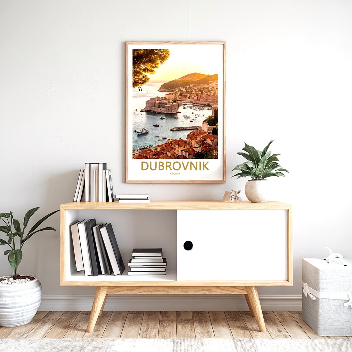 Dubrovnik Croatia Sunset Harbor Old Stone Fortress Travel Poster - Image 2