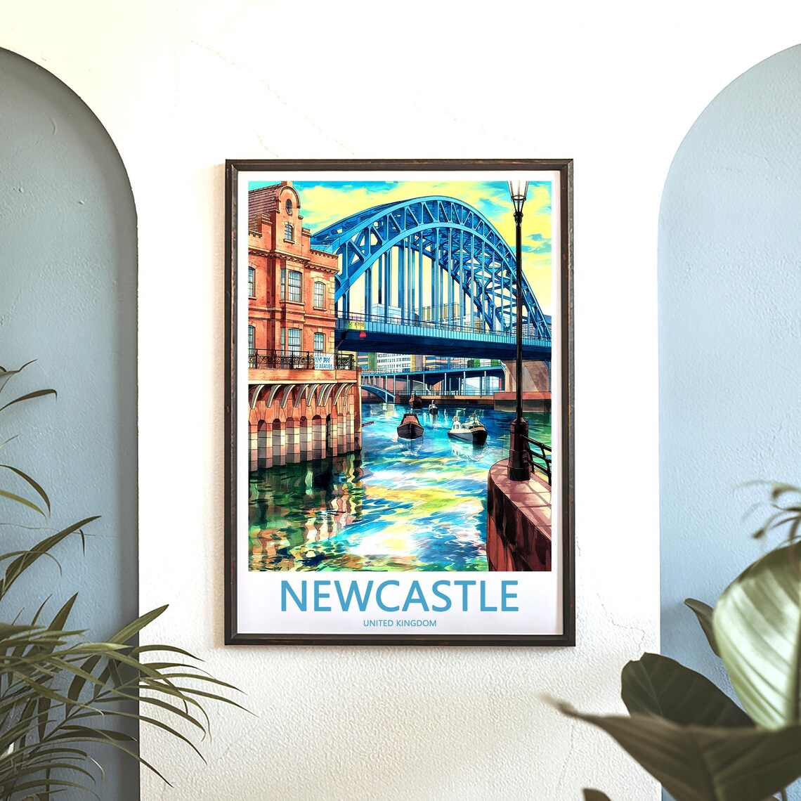 Newcastle United Kingdom Sunny Tyne Bridge Boats River Tyne Poster - Image 3