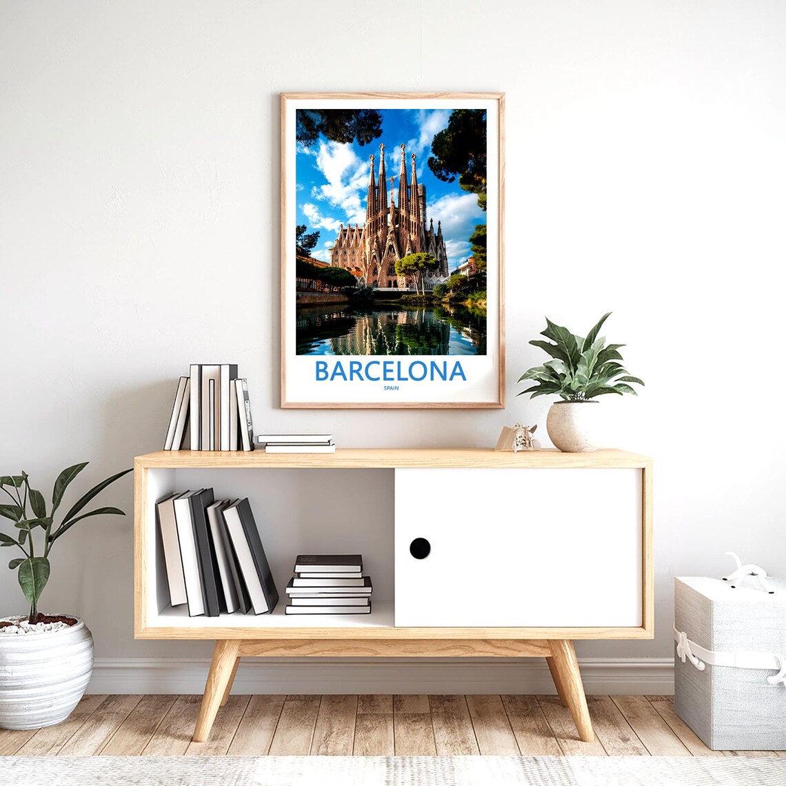 Barcelona Sagrada Familia Reflected in the Pond Travel Poster - Image 2