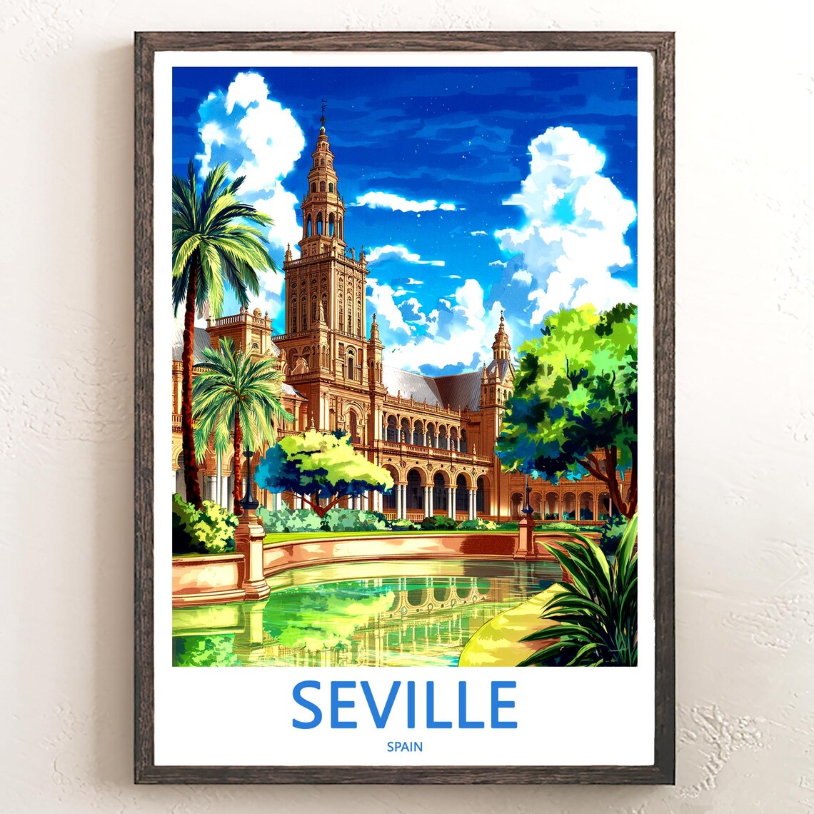 Seville Plaza de Espana With Giralda Tower Spain Travel Poster