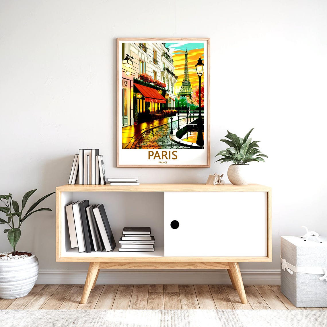 Eiffel Tower Cafe Night Street Red Awning Paris Sunset Poster - Image 2