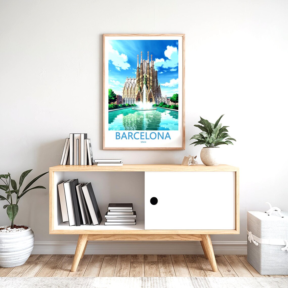 Barcelona Sagrada Familia Fountain Turquoise Reflection Travel Poster - Image 2