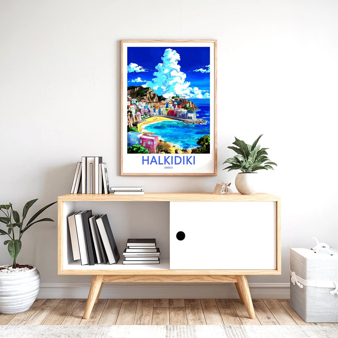 Halkidiki Greece Colorful Beach Town Illustration Wall Poster - Image 2