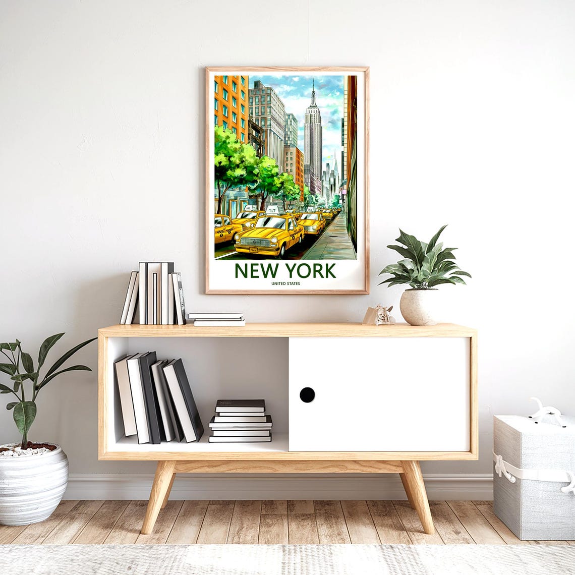 New York Yellow Cabs Empire State Building Street Scene Poster - Image 2
