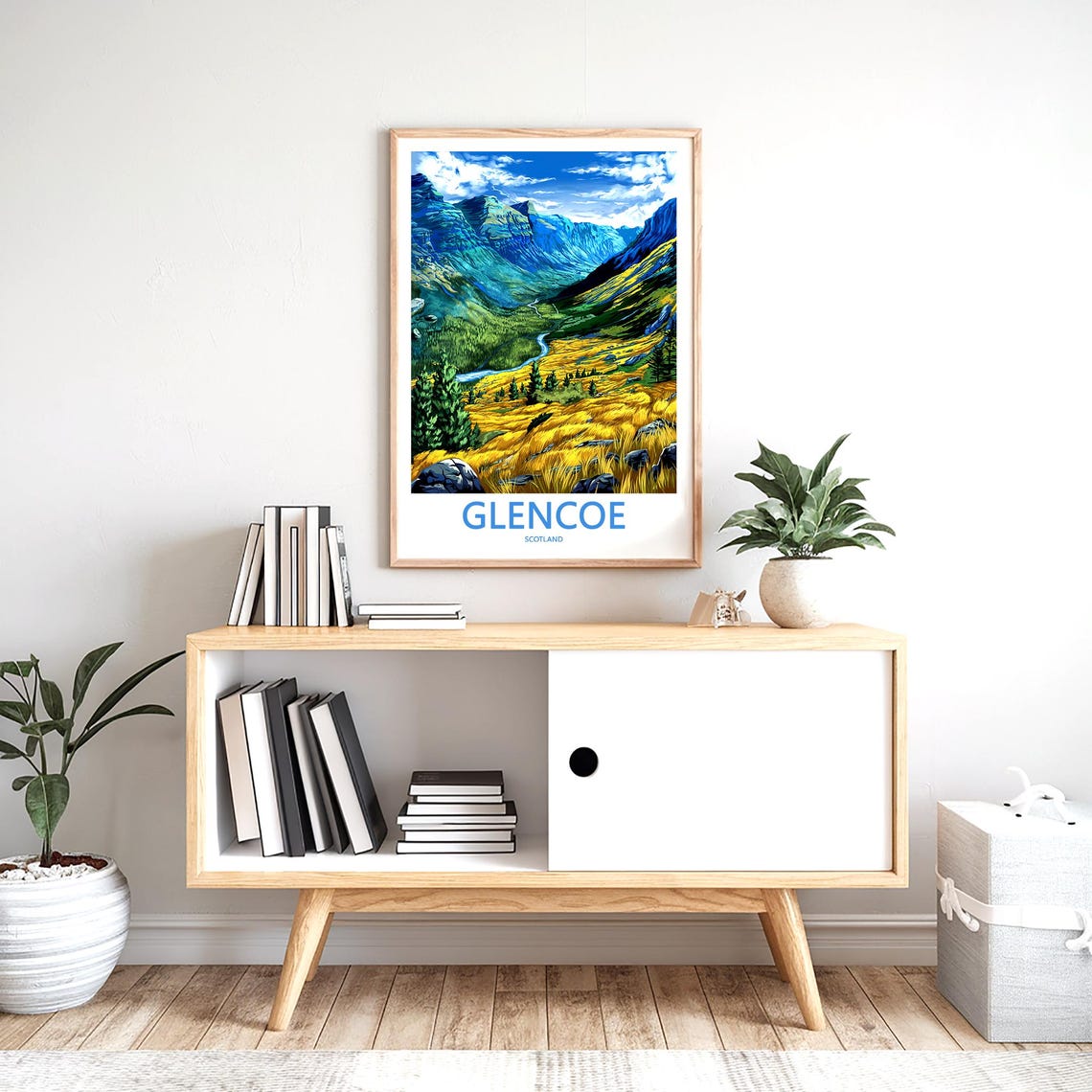 Glencoe Scotland Blue Peaks Golden Grass Valley Vista Poster - Image 2