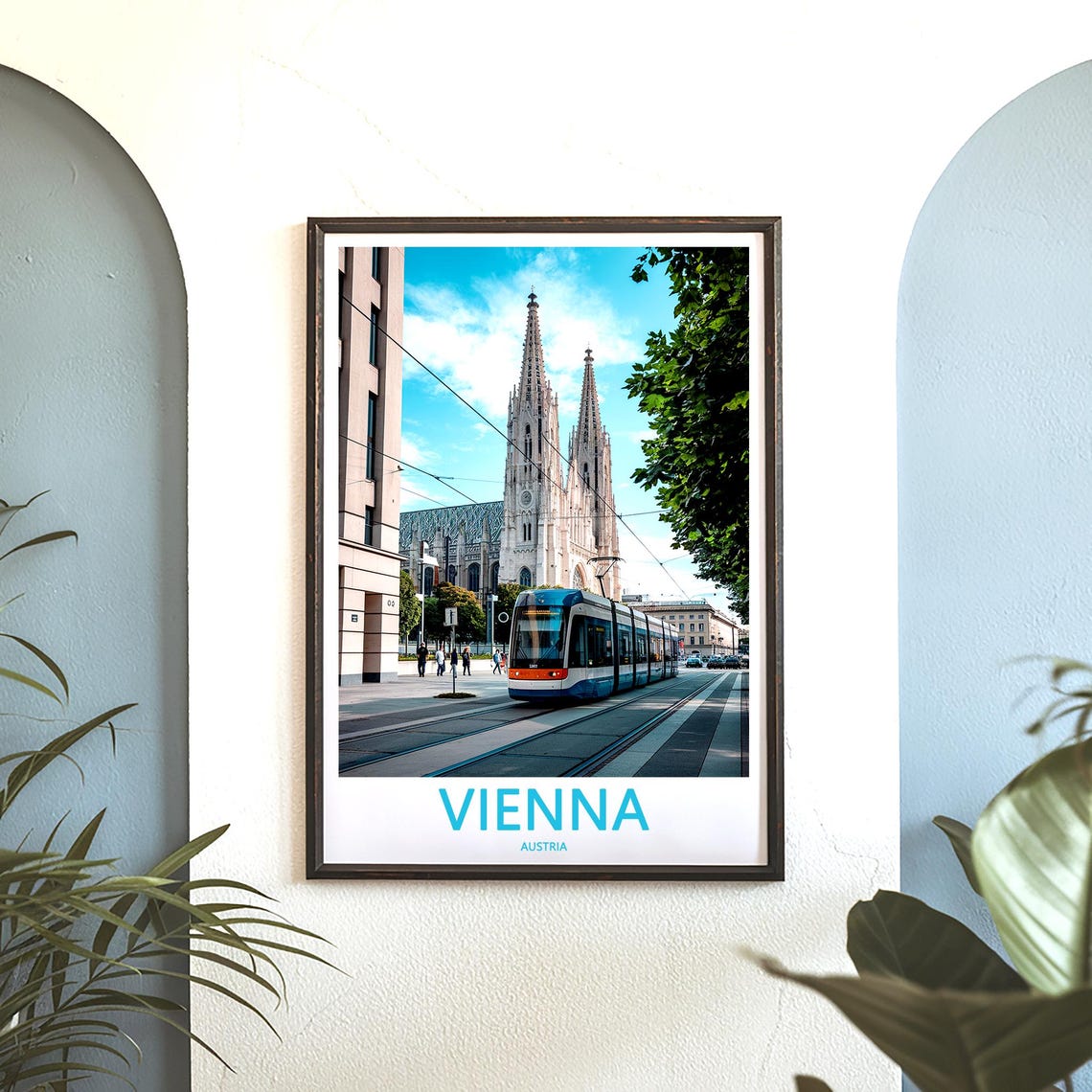 Vienna Austria Tram Passing Gothic Church Towers Photo Poster - Image 3
