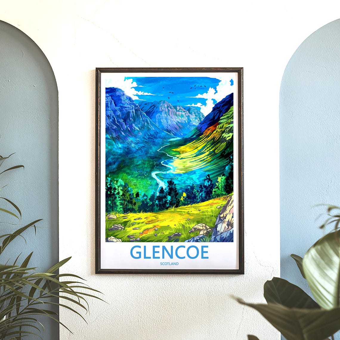 Glencoe Scotland Scenic Vivid Green Valley Blue Peaks Vista Poster - Image 3