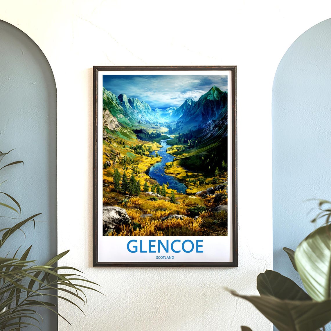 Glencoe Scotland Green Valley Winding River Vista View Poster - Image 3