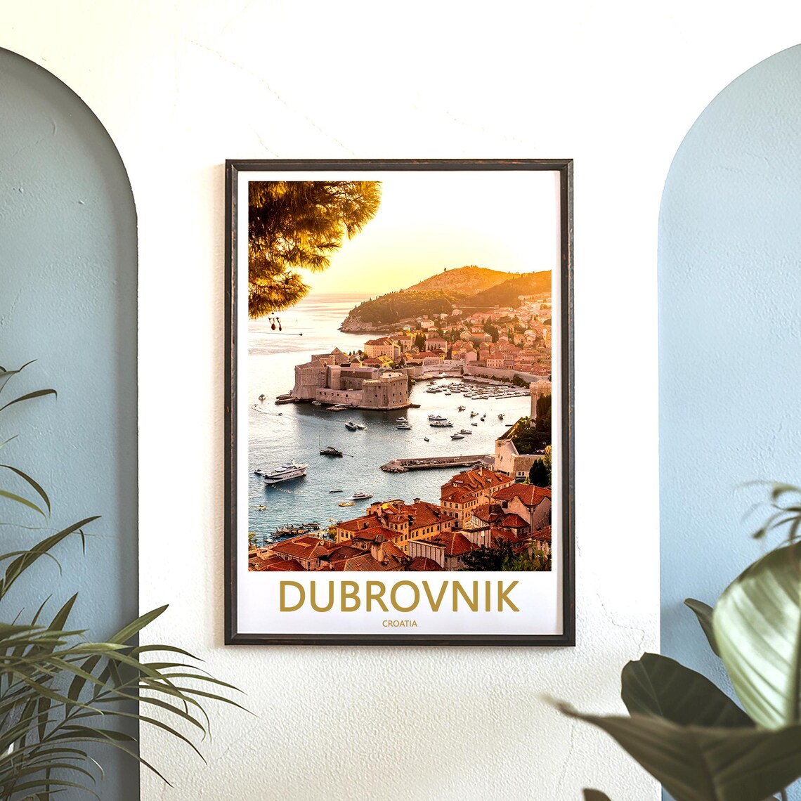 Dubrovnik Croatia Sunset Harbor Old Stone Fortress Travel Poster - Image 3