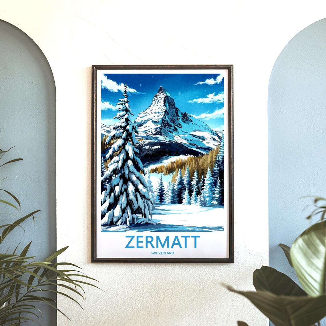 Zermatt Matterhorn with Majestic Snow-Laden Evergreen Forest Poster - Image 3