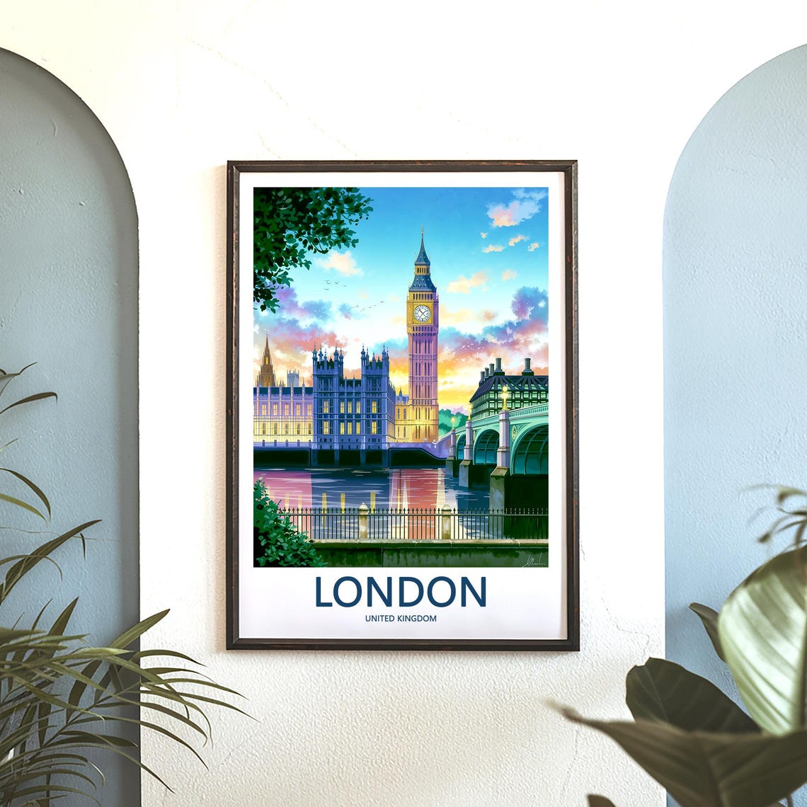 Big Ben at Sunset with Soft Pink Thames River Reflections Poster - Image 3