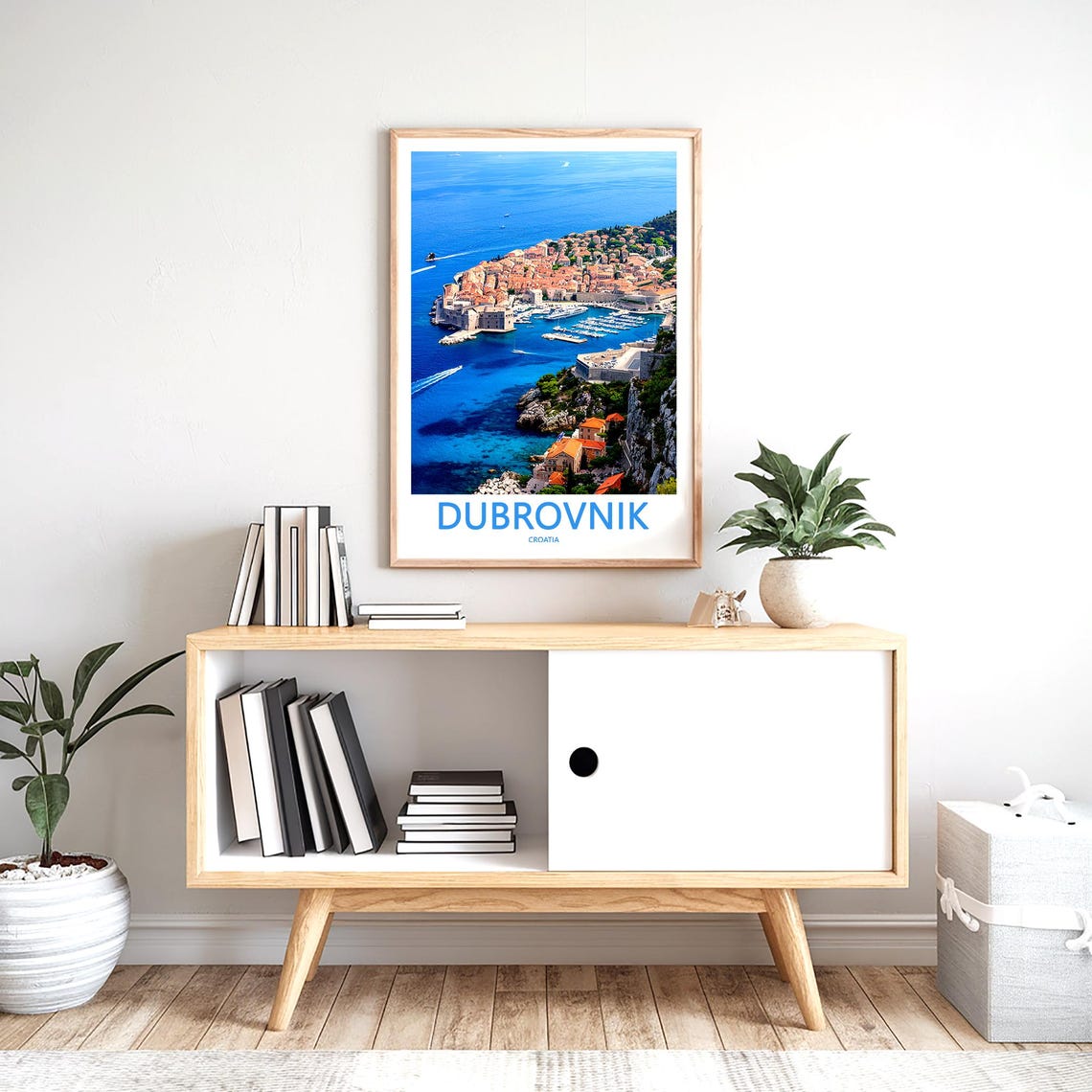 Dubrovnik Croatia Cliffside Harbor Aerial Bright Blue Sea Poster - Image 2