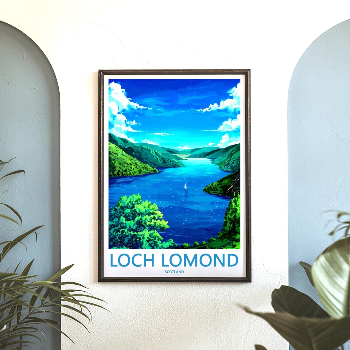 Loch Lomond Scotland Deep Blue Lake Sailboat Vista View Poster - Image 3