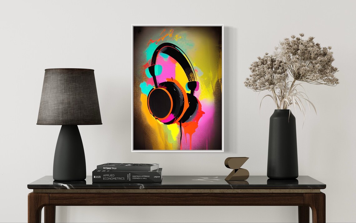 Neon Graffiti Headphones Music Art Poster in Bold Street Style - Image 4