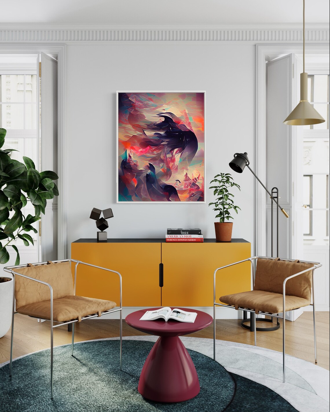 Abstract Windswept Woman Portrait Poster in Pink and Violet Tones - Image 2
