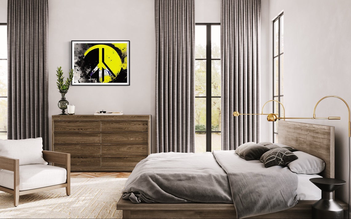 Peace Sign Graffiti Style Splatter Art Poster in Yellow and Black - Image 2