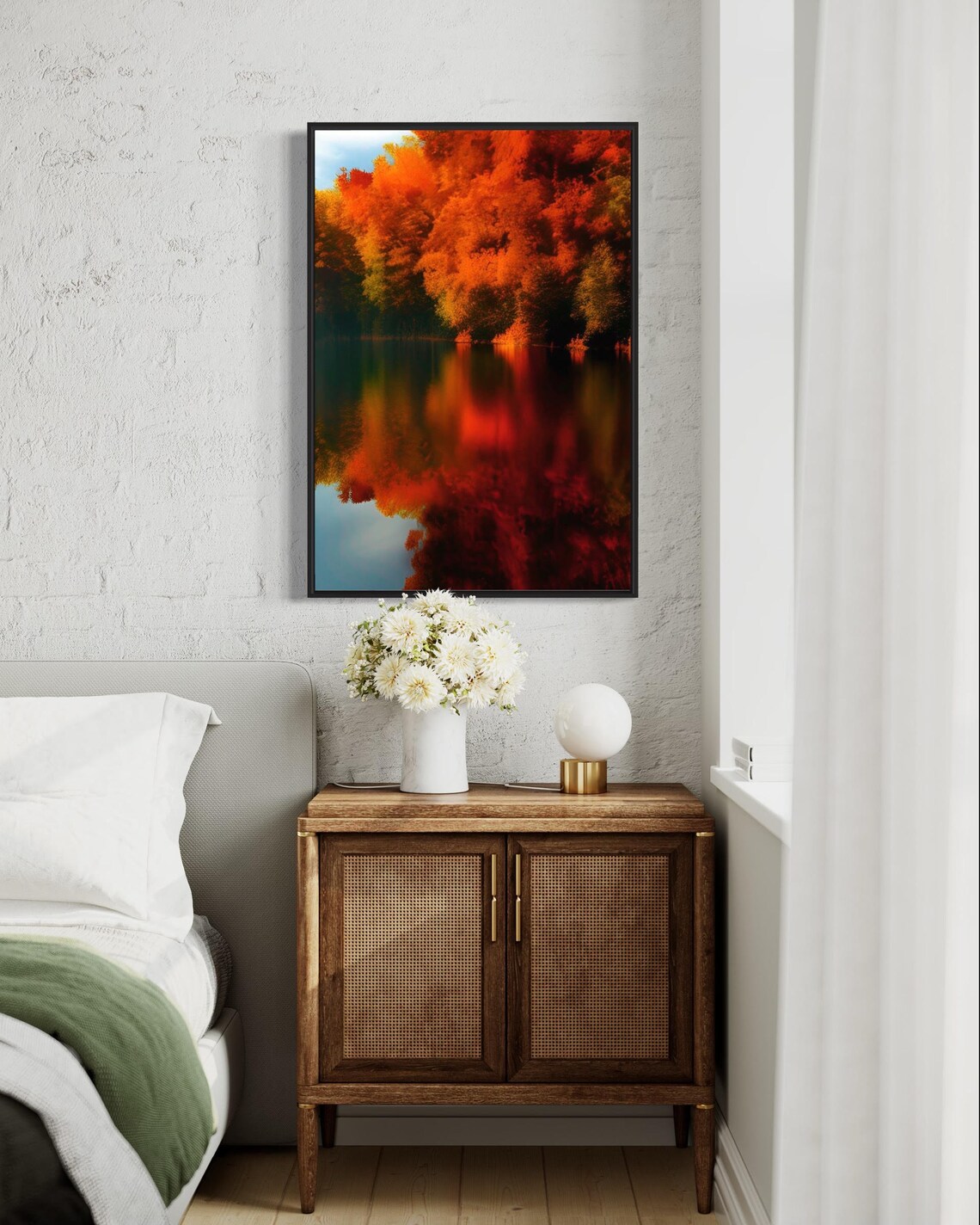 Autumn Lake Reflection Landscape Poster with Fiery Orange Trees - Image 4