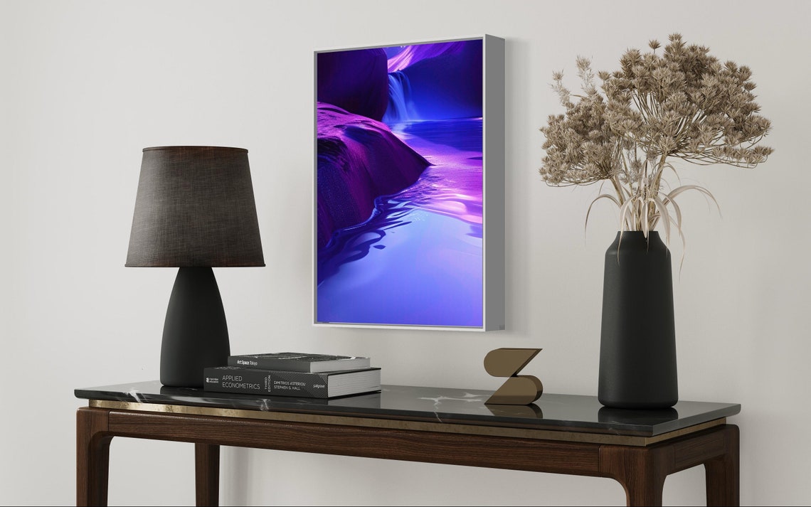 Purple River Waterfall Fantasy Landscape Poster in Violet Hues - Image 2
