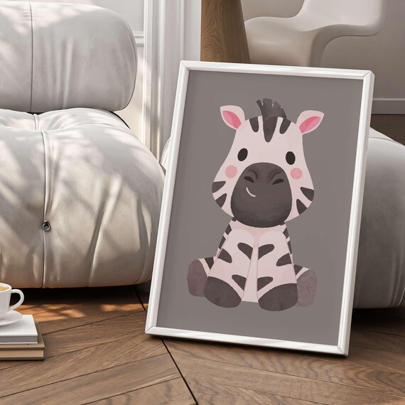 Cute Baby Zebra Safari Nursery Watercolor Kids Room Art Print