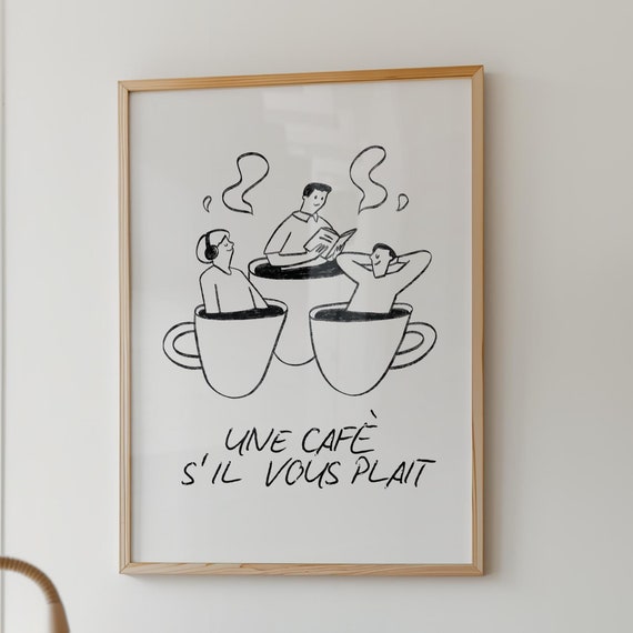 French Coffee Quote Wall Art Une Caf Sil Vous Plat Minimalist Black White Decor For Kitchen Or Office Cafe Gift