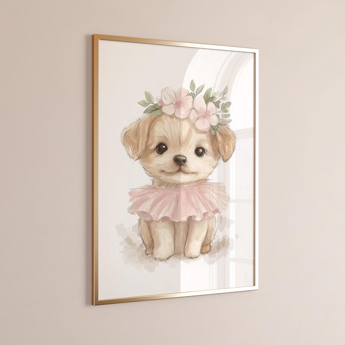 Watercolor Puppy Dog Wall Art Ballet Puppy Wall Decor Pink Tutu Puppy Art Ballerina Puppy Art Trendy Print For Kid Nursery Decor - Image 2
