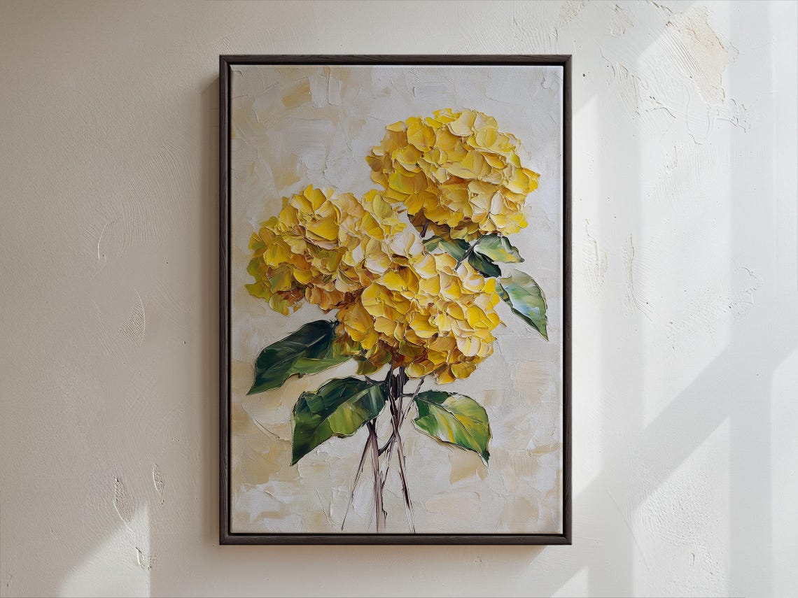 Golden Sunny Yellow Hydrangea Blossom Textured Style Art Poster - Image 3