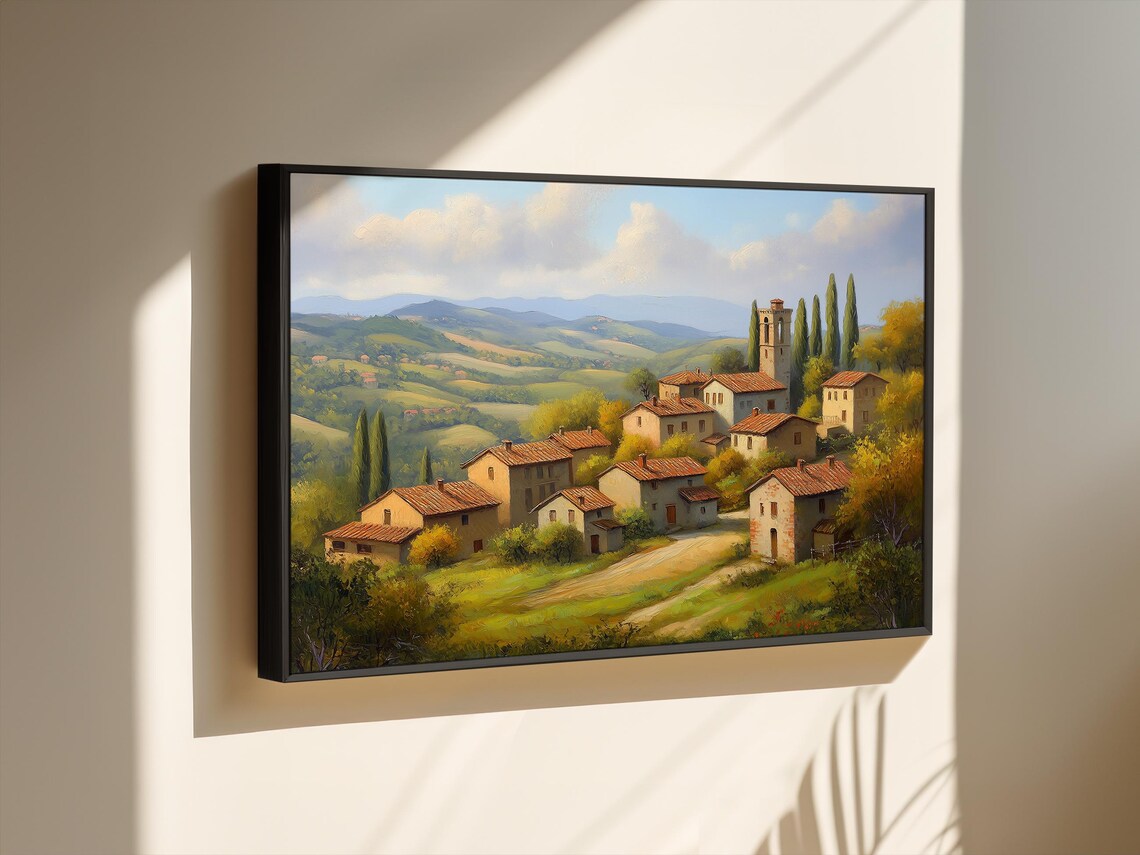 Tuscan Hill Village With Cypress Trees and Bell Tower Poster - Image 3