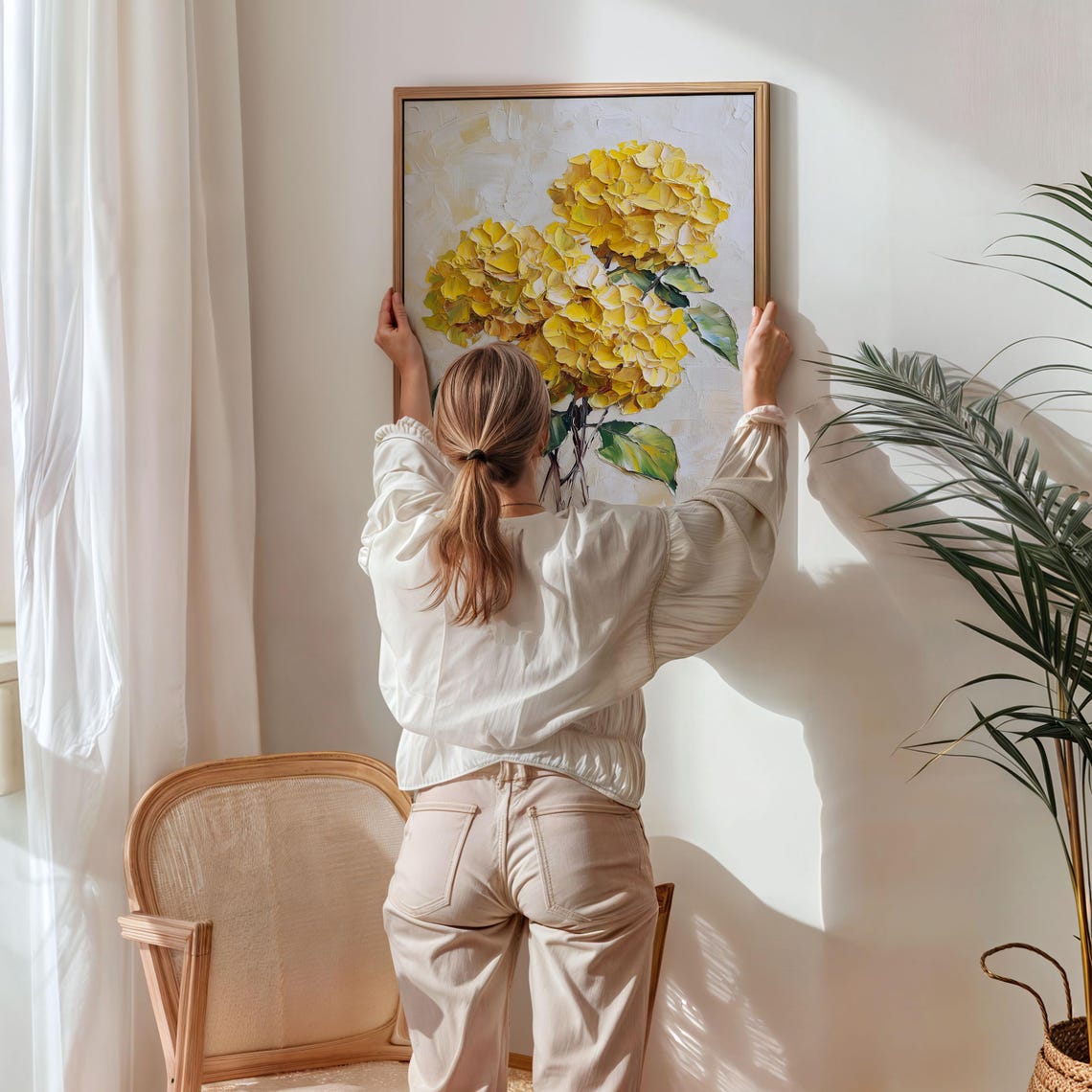 Golden Sunny Yellow Hydrangea Blossom Textured Style Art Poster - Image 4