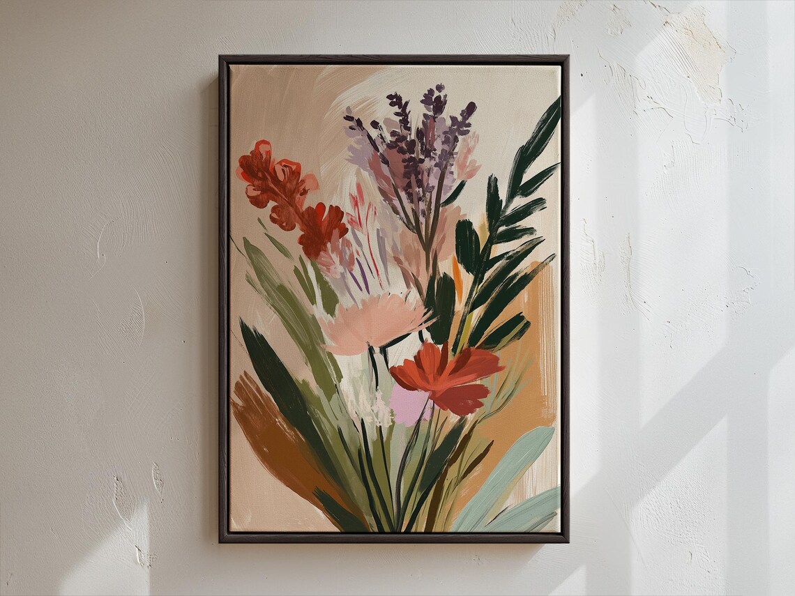 Modern Abstract Floral Bouquet in Warm Autumn Tones Art Poster - Image 3