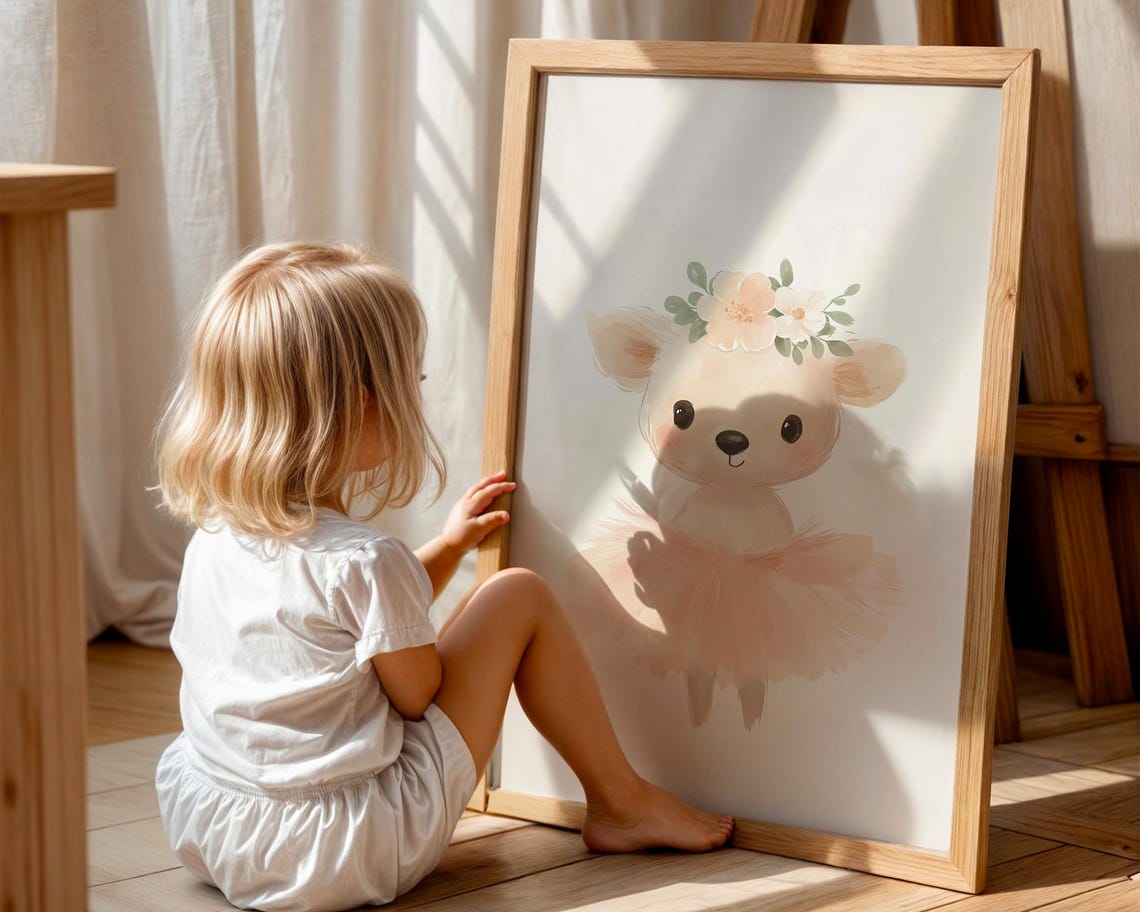 Precious Baby Deer Ballerina in Pink Tutu Nursery Art Poster - Image 3