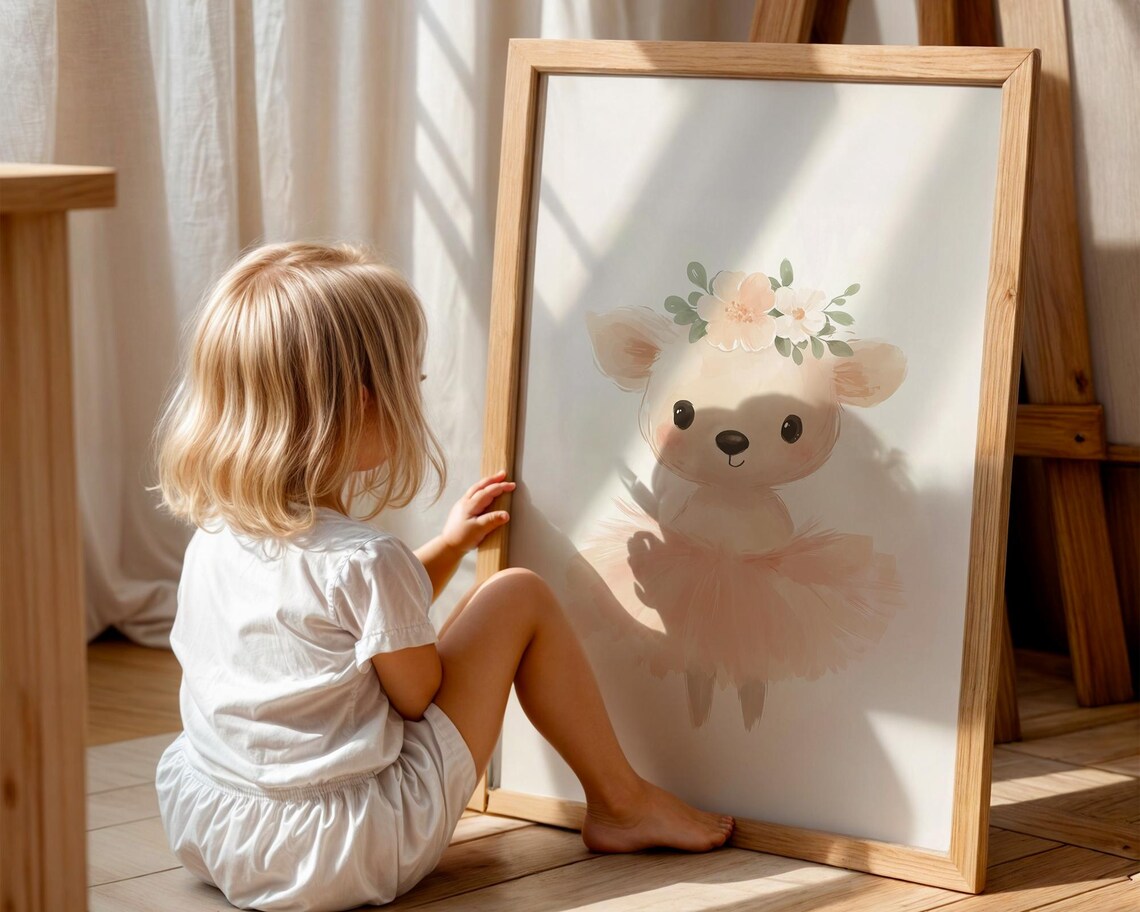 Watercolor Fawn Wall Art Baby Deer Wall Decor Pink Tutu Fawn Art Ballet Deer Print Trendy Print For Kid Nursery Decor Cute Fawn - Image 3