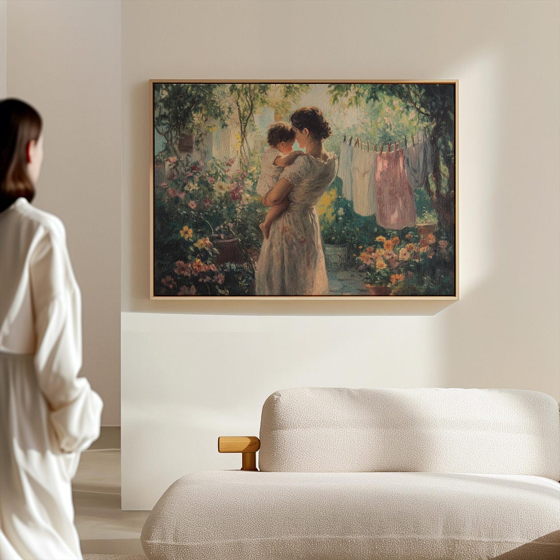 Mother And Child Painting Nature And Family Wall Art Motherhood Wall Decor Spring Garden Art Peaceful Scenery Art Family Love Art