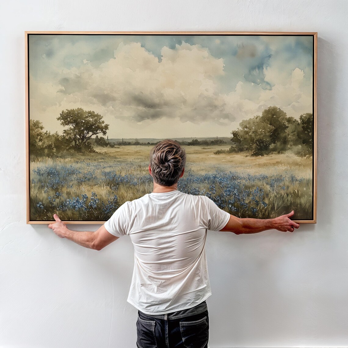Serene Watercolor Bluebonnet Prairie Meadow Landscape Art Poster - Image 5