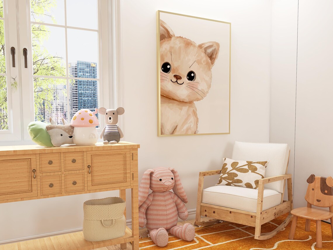 Adorable Cute Watercolor Kitten Nursery Wall Art Big Eyes Baby Cat - Image 2